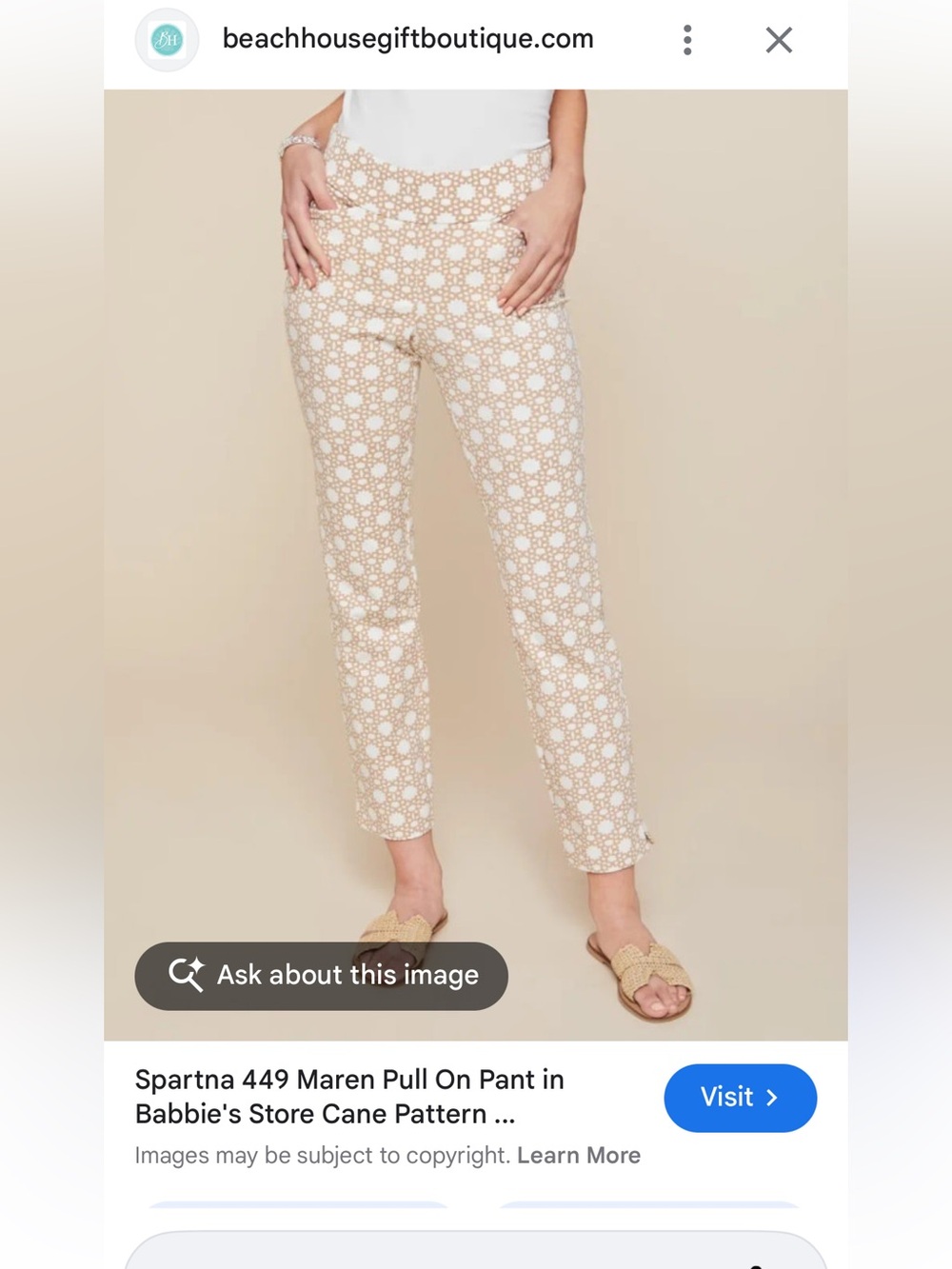 Spartina 449 Maren Pull-On Capris in Beige and White Cane Floral | Size Large